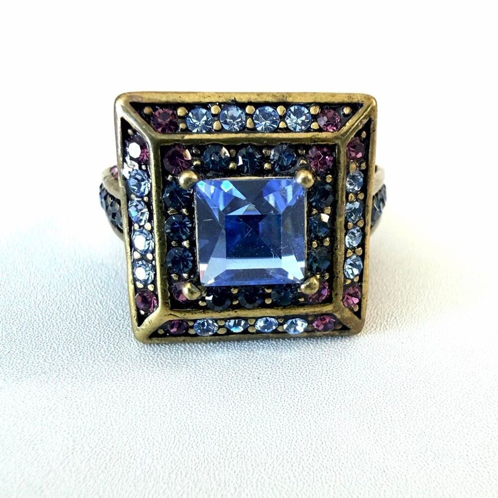 Heidi Daus Blue Purple Crystal Square Cocktail Ring